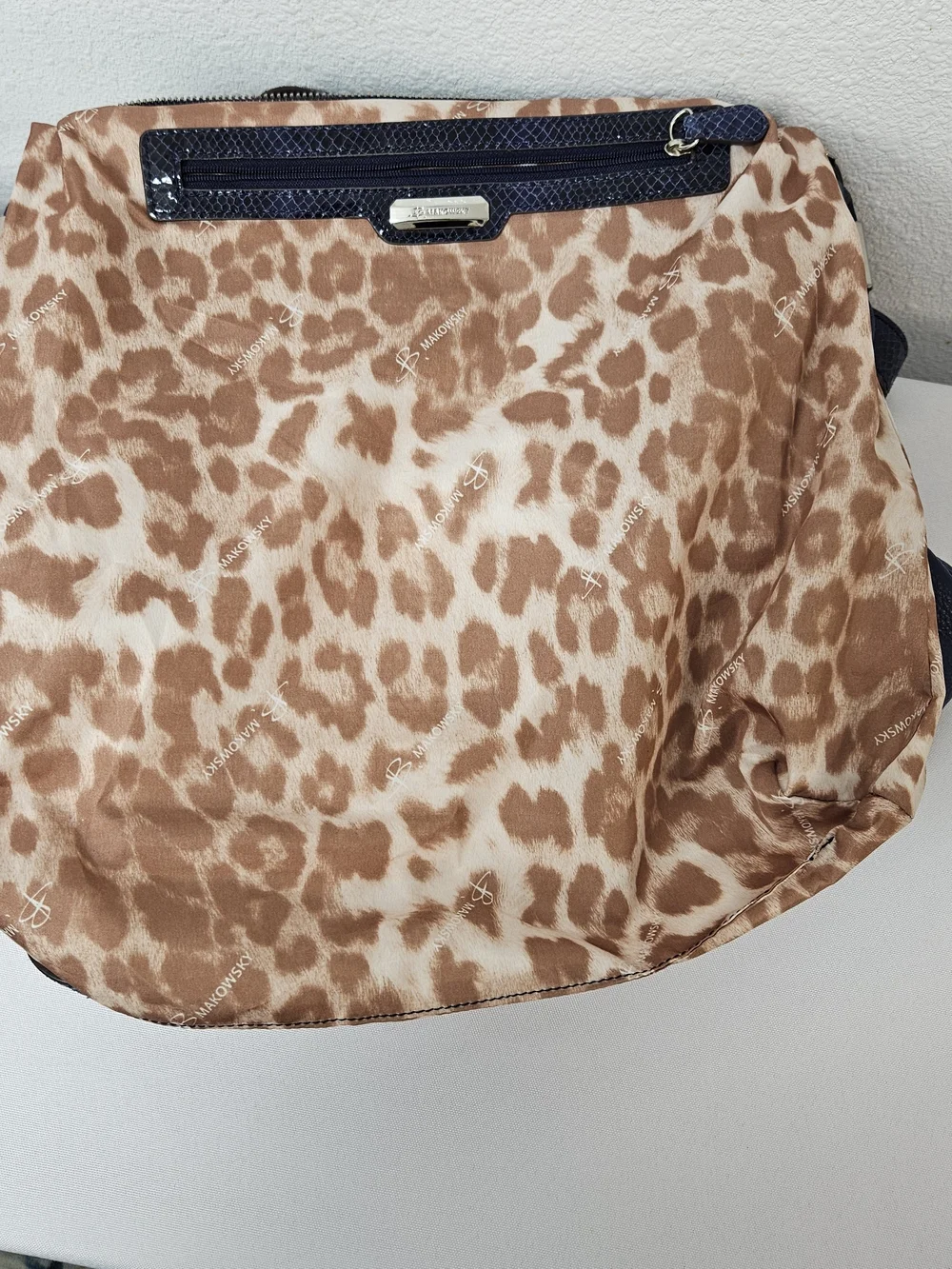 B MAKOWSKY Blue Pebble Leather and Snakeskin Embossed Leather Shoulder Bag